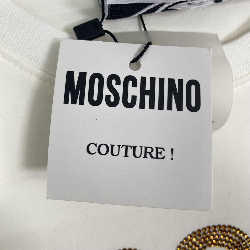 NWT Moschino TShirt Womens Small Cream Rhinestone Teddy Bear Short Sleeve Top - Picture 5 of 14